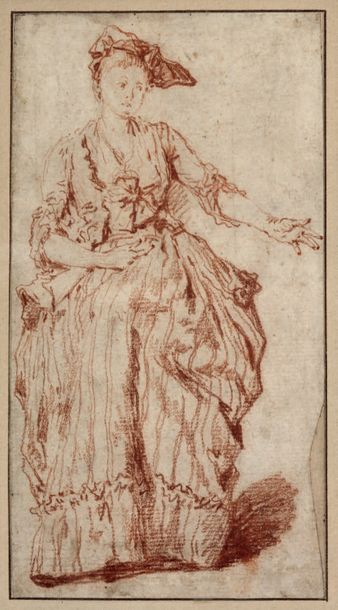 Attribué à JEAN - BAPTISTE PATER (VALENCIENNES 1695 - PARIS 1736) Femme debout, vue...