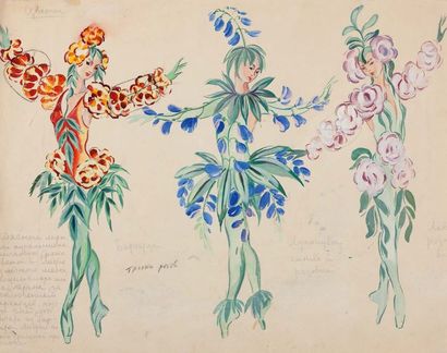 TATIANA GUÉORGUIÉVNA BRUNI (SAINT-PÉTERSBOURG 1902 - 2001) Trois fleurs
Gouache sur...
