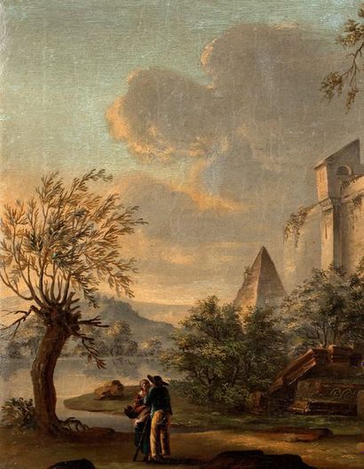 Ecole française fin XVIIIe - début XIXe siècle 
Suite de cinq toiles représentant...
