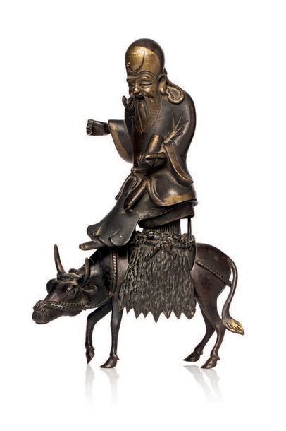 Chine XIXe siècle Lot comprenant un buffle formant brûle-parfum en bronze, et un...