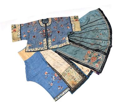 CHINE PREMIÈRE MOITIÉ DU XXE SIÈCLE Lot de textiles comprenant deux jupes en soie...