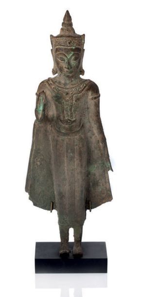 SIAM FIN AYUTTHAYA, XVIIE SIÈCLE Statuette en bronze de belle patine, représentant...
