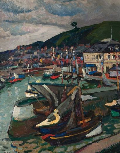 Paul-Elie GERNEZ (1888-1948) 
Le port de Honfleur, 1915
Huile sur carton, signée,...