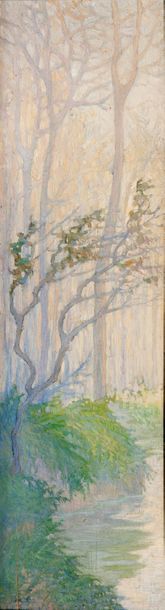 Théodore Jacques RALLI (1852-1909) 
Paysages, 1908
Huile sur quatre panneaux, deux...