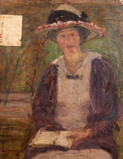 KATHLEEN LETITIA O'CONNOR (1876-1968) 
Au jardin. Au verso: jeune femme assise
Huile...