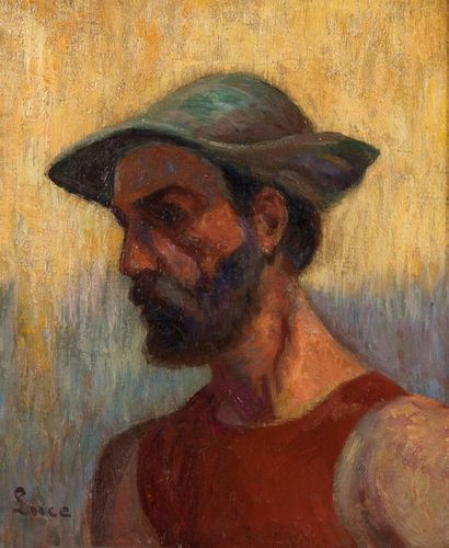 Maximilien Luce (1858-1941) 
Travailleur au chapeau, portrait présumé d'Henri Givort
Huile...