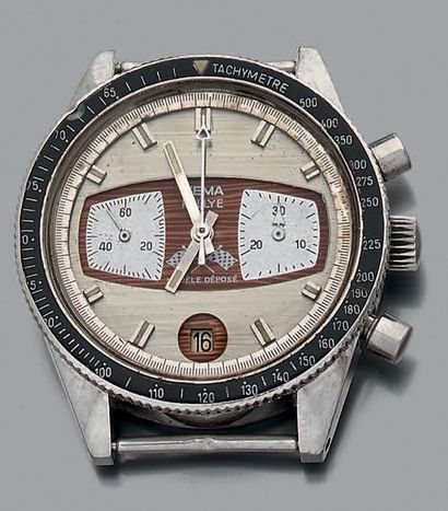 YEMA RALLYE Vers 1970. Formica. Ref 60.67.37
Modèle homme chronographe acier 2 compteurs....