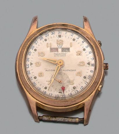 null LOT de 2 montres
TRADITION Vers 1950. Triple quantième automatique.
Plaqué or....