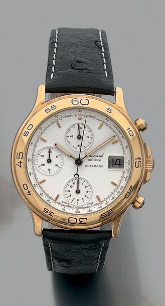 CHOPARD Genève. Vers 2000. Ref 1181
Chronographe en or 3 compteurs automatique. Cadran...