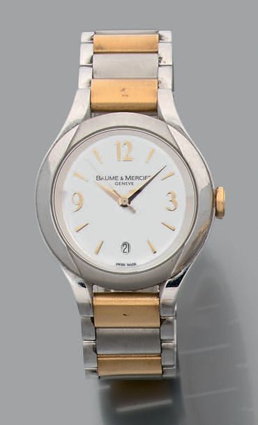 BAUME & MERCIER Vers 2000. Modèle de dame or/ acier ronde. Cadran nacré, aiguilles...