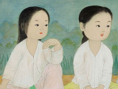MAI trung THU (1906-1980) Les enfants. Conversation, 1965
Encre et couleurs sur soie,...