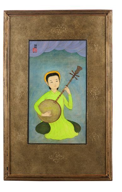 MAI trung THU (1906-1980) Musicienne à la guitare, 1972
Encre et couleurs sur soie,...