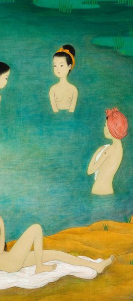 MAI trung THU (1906-1980) Femmes au bain, 1968
Encre et couleurs sur soie, signée et...