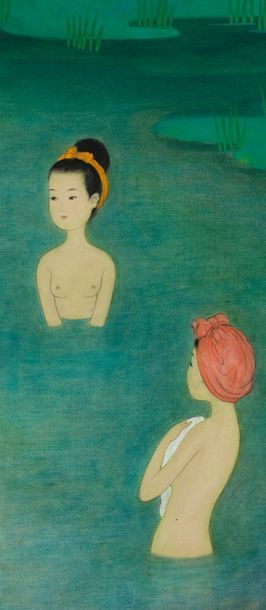 MAI trung THU (1906-1980) Femmes au bain, 1968
Encre et couleurs sur soie, signée et...