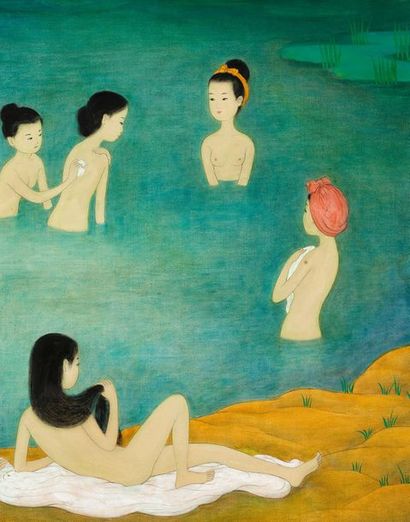 MAI trung THU (1906-1980) Femmes au bain, 1968
Encre et couleurs sur soie, signée et...
