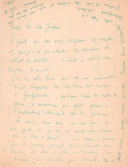 COCTEAU (Jean). 1889-1963. Ecrivain poète, artiste L.A.S. à Jacques Chardonne. S.l.,...