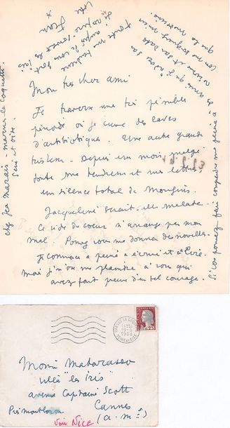 COCTEAU (Jean). 1889-1963. L.A.S. à Matarasso (Villa «les Iris» à Cannes). Marnes...