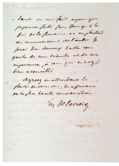 DELACROIX (Eugène). 1898-1963. L.A.S. à M. Heim. (Paris), ce 28 décembre 1856. 2...