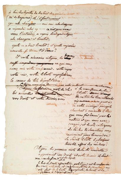 FABRE d'EGLATINE (Philippe- François). 1750-1794. Manuscrit aut. d'un discours aux...