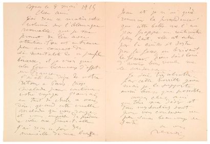 RENOIR (Auguste). 1841-1919. L.A.S. à Téodor de Wyzewa. Cagnes, 8 mai 1915. 2 pp....
