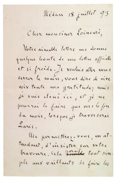 ZOLA (Emile). 1840-1902. L.A.S. à Poincaré. Médan, 18 juin 1893. 2 ff. sur bi-feuillet...