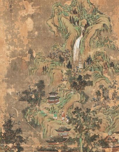 CHINE XXe siècle Paire de peintures verticales à l'encre et polychromie sur soie,...