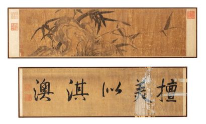 CHINE début XXe siècle Rouleau à l'encre de Chine sur papier, représentant des branches...