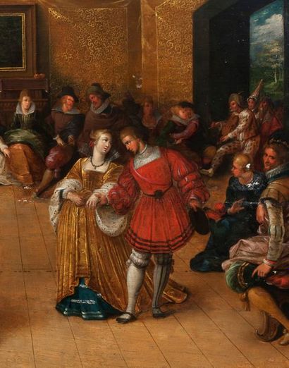 HIERONYMUS FRANCKEN II (ANVERS 1578 - 1623) 
Compagnie de danse dans un intérieur
Panneau...