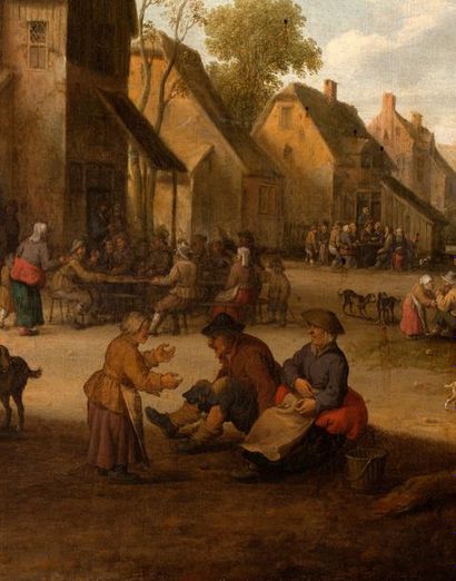 Joost Cornelisz DROOCHSLOOT (Utrecht 1586 - 1666) 
Paysans sur une place de village
Toile
104...