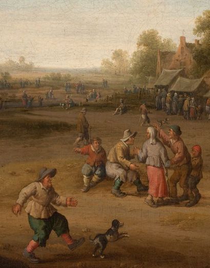 Joost Cornelisz DROOCHSLOOT (Utrecht 1586 - 1666) 
Paysans sur une place de village
Toile
104...