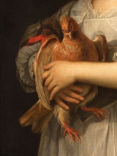ADRIAEN HANNEMAN (LA HAYE 1603 - 1671) 
Portrait d'un enfant tenant une poule
Toile
85...