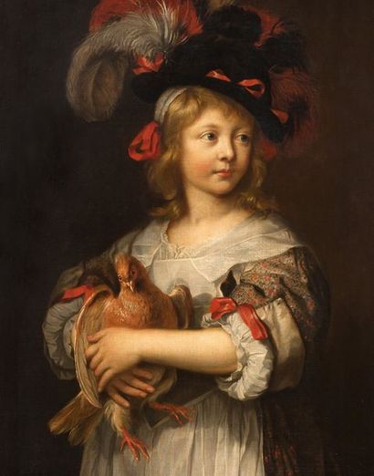 ADRIAEN HANNEMAN (LA HAYE 1603 - 1671) 
Portrait d'un enfant tenant une poule
Toile
85...