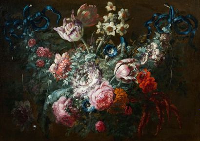 ÉCOLE HOLLANDAISE VERS 1730, SUIVEUR DE KAREL VAN VOGELAER (1653-1695) 
Bouquets...