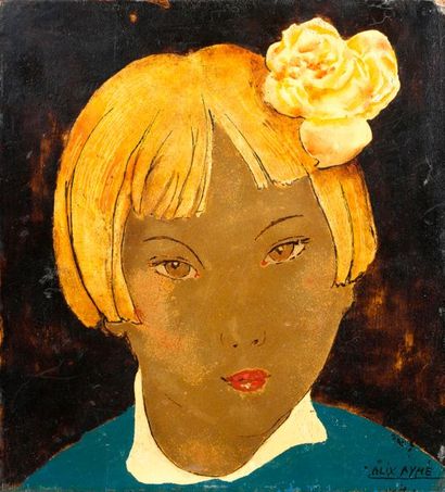 Alix AYMÉ (1894-1989) Petite fille, une rose dans les cheveux
Laquer, signed lower...