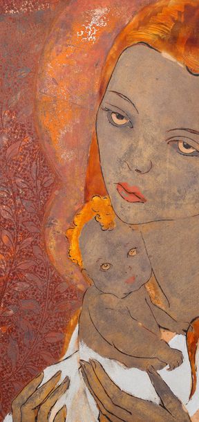 Alix AYMÉ (1894-1989) Vierge à l’Enfant
Laquer, signed lower right
16 1/2 x 13 3/8...