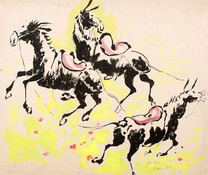 Alix AYMÉ (1894-1989) Les mules, Pékin, 1938
Encre et gouache sur papier, signée, datée...