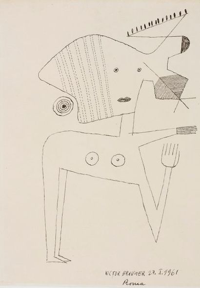 Victor Brauner (1903-1966) 
Sans titre, Rome, 1961
Encre sur papier, signée, datée...