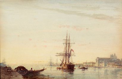 Félix ZIEM (1821-1911) 
Venise, navire à l'entrée du Grand Canal
Aquarelle, signée...