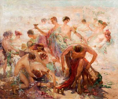 Edouard VERSCHAFFELT (1874-1955) 
Le banquet des dieux antiques
Huile sur toile,...