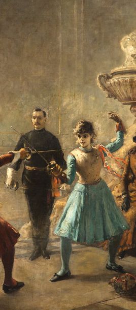 Gustav WERTHEIMER (1847-1904) 
La leçon d'escrime. Duel féminin dans un palais, Paris,...