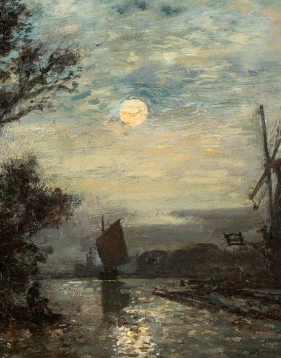 Johan-Barthold JONGKIND (1819-1891) Effet de lune, 1866 Huile sur toile, signée et...