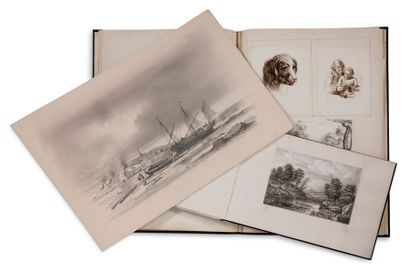 ECOLE FRANCAISE DU XIXème siècle Album contenant environ quarante dessins: Portraits...