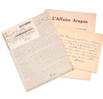 ARAGON (Louis). 1897-1982. Ecrivain, poète. 2 L.A.S. à René Gaffé. Paris, s.d. et...