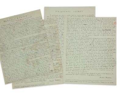 BRETON (André). 1896-1966. Ecrivain surréaliste. 2 Manuscrits aut. signés: «Le Romancier...