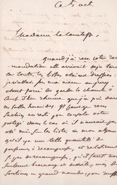 DELACROIX (Eugène). 1798-1863. Artiste peintre. L.A.S. à la comtesse ****. S.l.,...