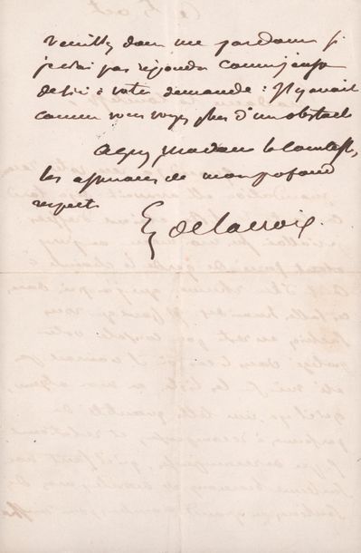 DELACROIX (Eugène). 1798-1863. Artiste peintre. L.A.S. à la comtesse ****. S.l.,...