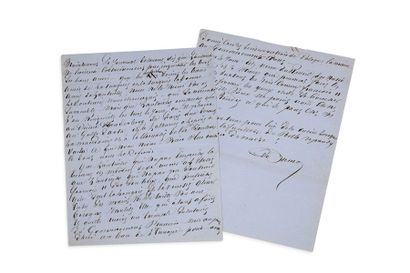 DUMAS père (Alexandre). 1802-1870. Ecrivain. Manuscrit aut. signé. S.d. 2 pp. in-4.
Article...