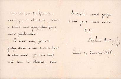 MALLARME (Stéphane). 1842-1898. Ecrivain. L.A.S. à Edouard Dujardin. Paris, lundi...