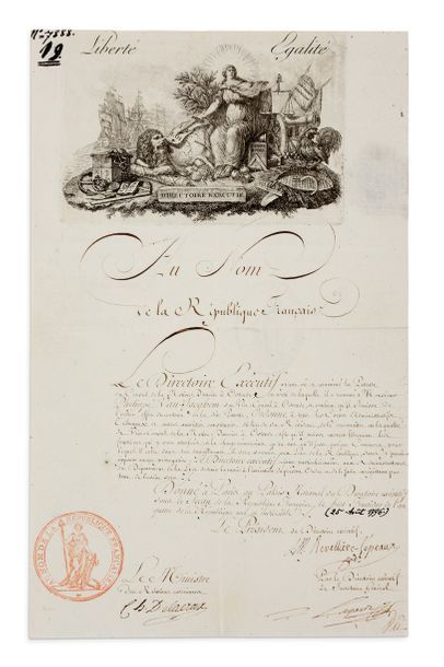 null [PASSEPORT]. LA REVELLIERE-LEPEAUX (Louis-Marie de). 1753-1824. & DELACROIX...