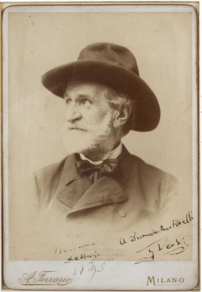 VERDI (Giuseppe). 1813-1901. Compositeur italien. Portrait photo. avec envoi aut....